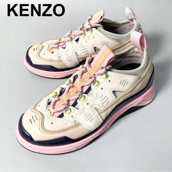Kenzo Shoes - KENZO Women's Pastel Green and Pink Chunky Low-Top Sneakers
